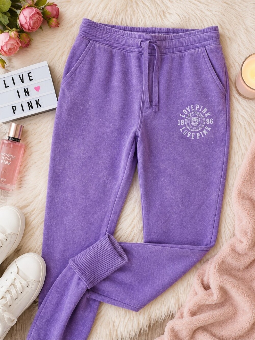 PINK Victoria’s Secret Purple Love Pink 1986 Joggers Women’s Size Small